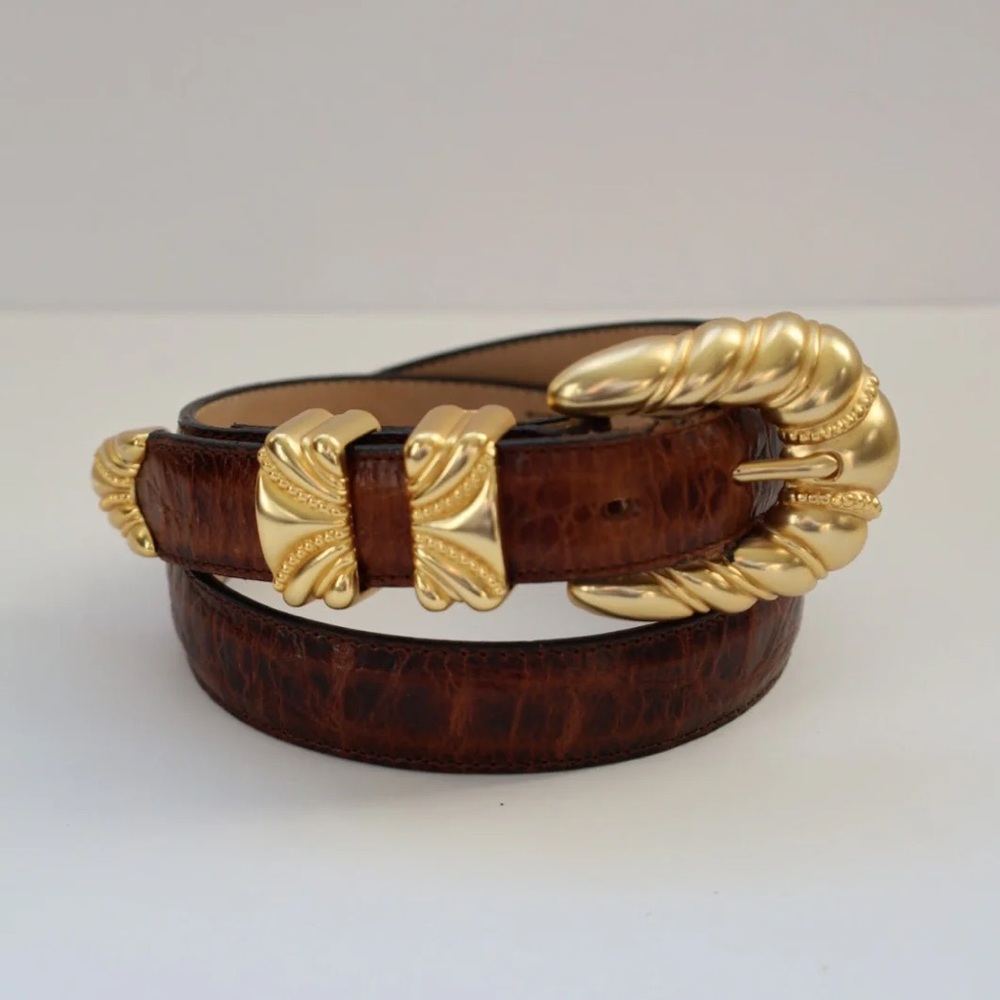 Vintage Brown gold buckle leather belt